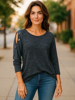 STUDIO 1886 Blue Print Open Sleeve Pullover Top Ladies L 12 – 14